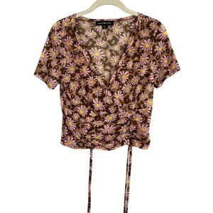 Social Scene Floral Top XL Pink Mesh Cropped Y2K Boho Indie Western Folk Chic